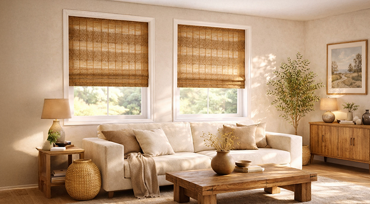 Store bateau tamisant install&eacute; devant une fen&ecirc;tre