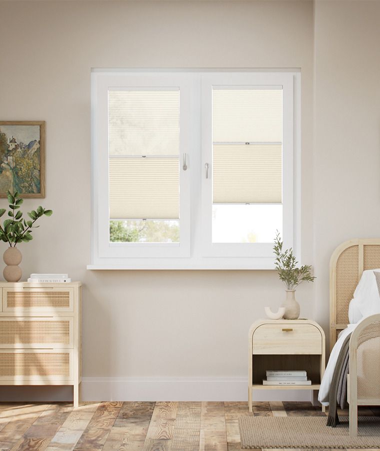 Store pliss� jour nuit adh�sif occultant et voile beige lin et voile