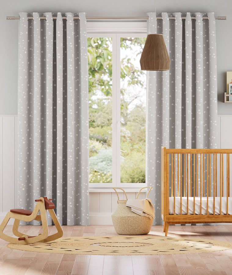 Rideau motif chambre enfant occultant constellation gris souris