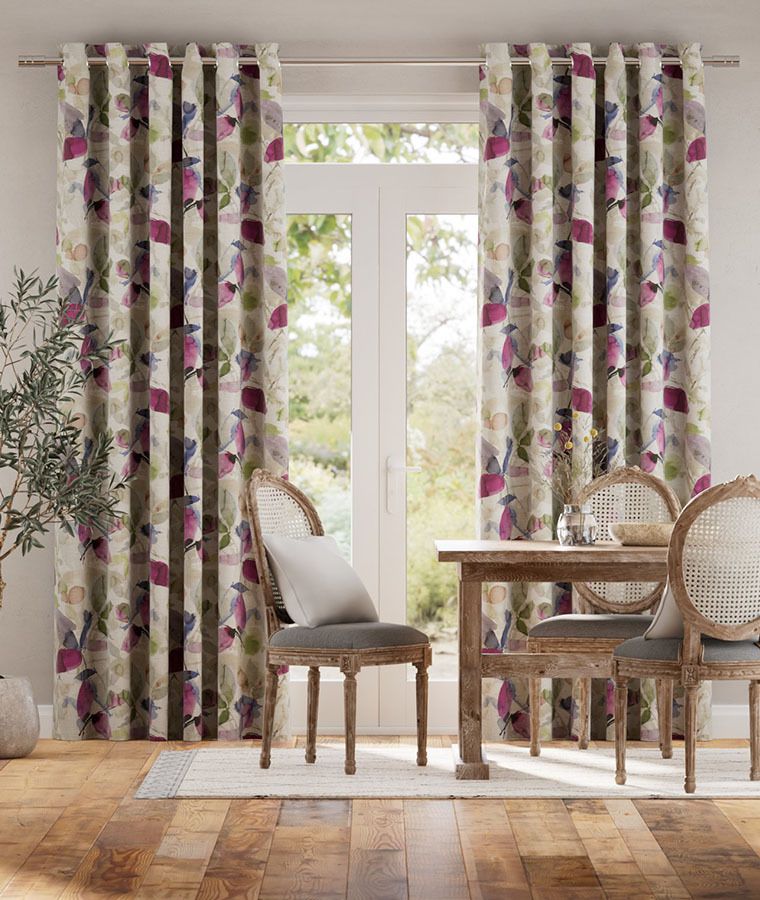 Rideau lin motifs occultant josephine fushia