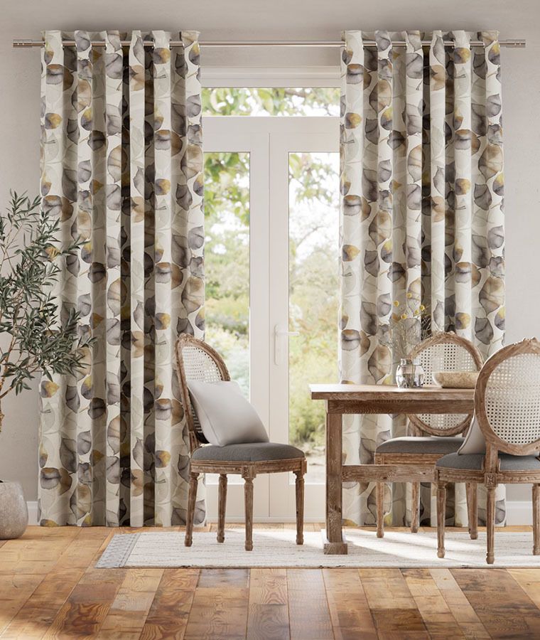 Rideau lin motifs occultant oree jaune empire