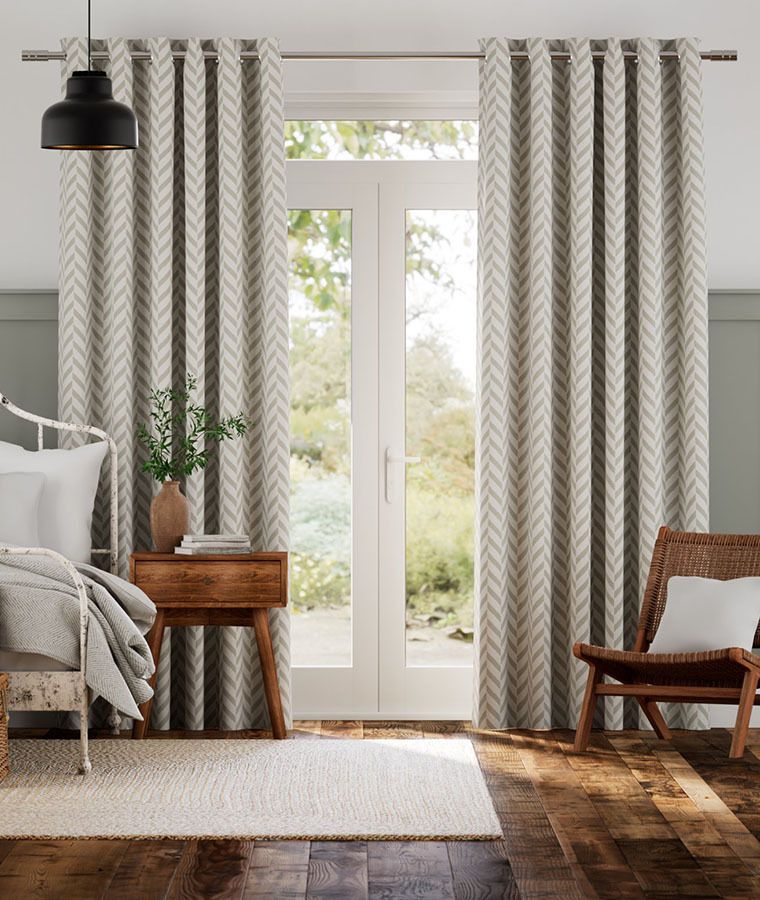 Rideau motif deco occultant chevrons beige