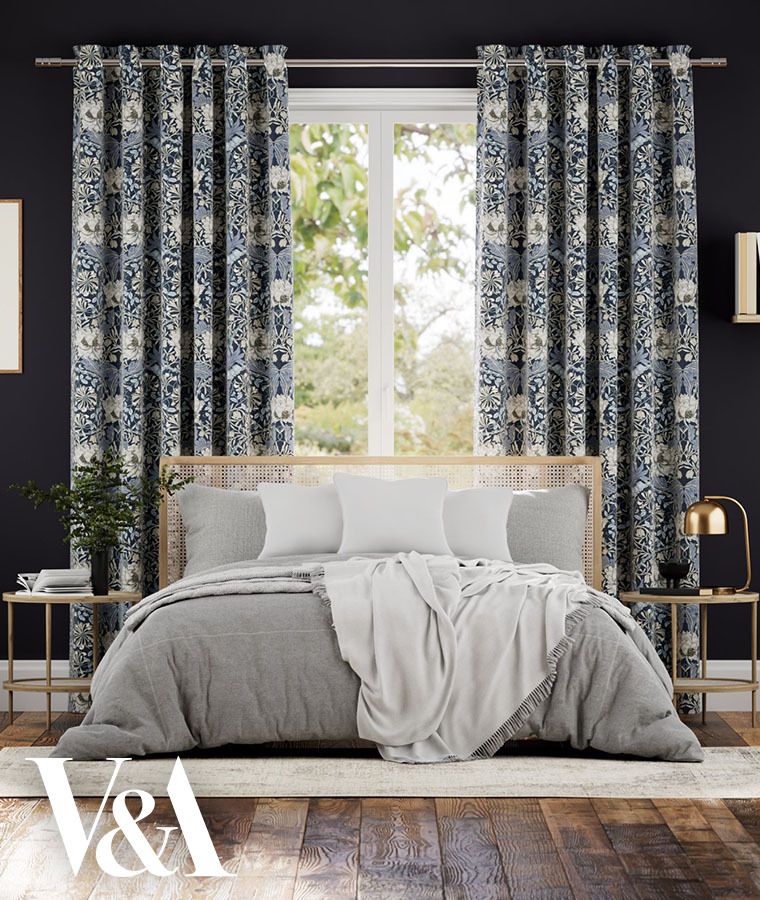 Rideau velours motifs occultant william morris honeysuckle gris bleu