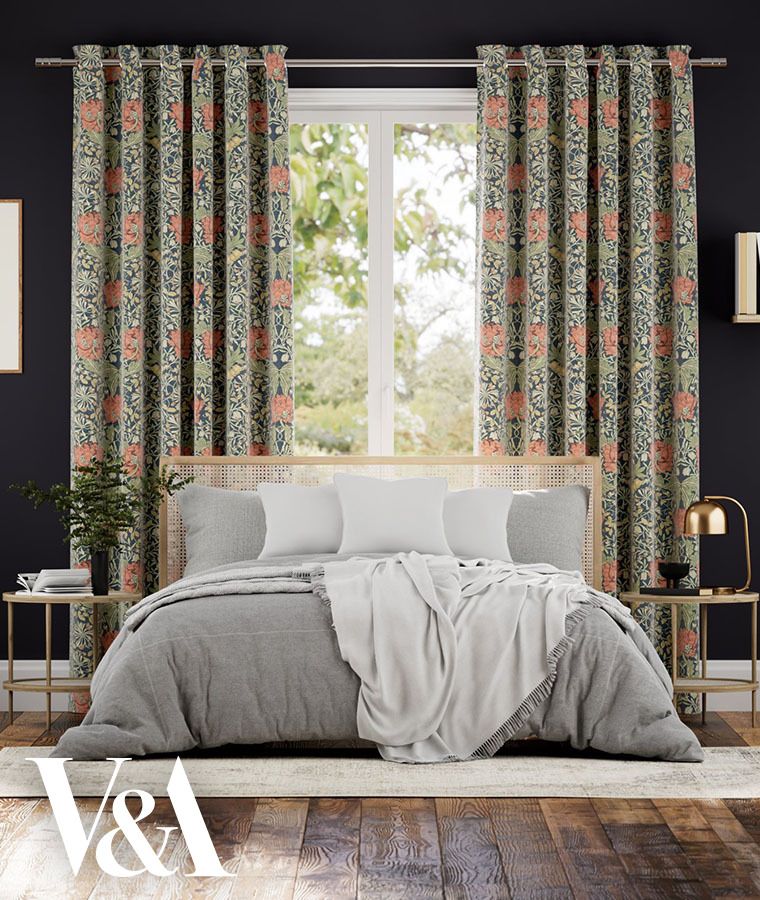 Rideau velours motifs occultant william morris honeysuckle vermillon