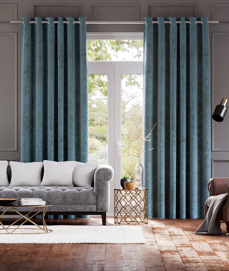 Rideau velours occultant bleu vintage