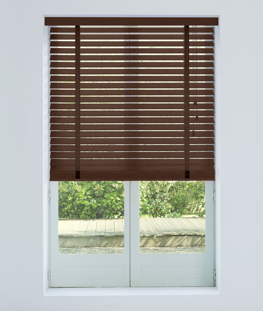 Lot De 2 Stores Vénitiens En Bois Marron Avec Supports PVC Pour Fenêtre