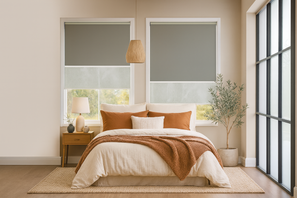 Stores enrouleurs doubles dans une chambre